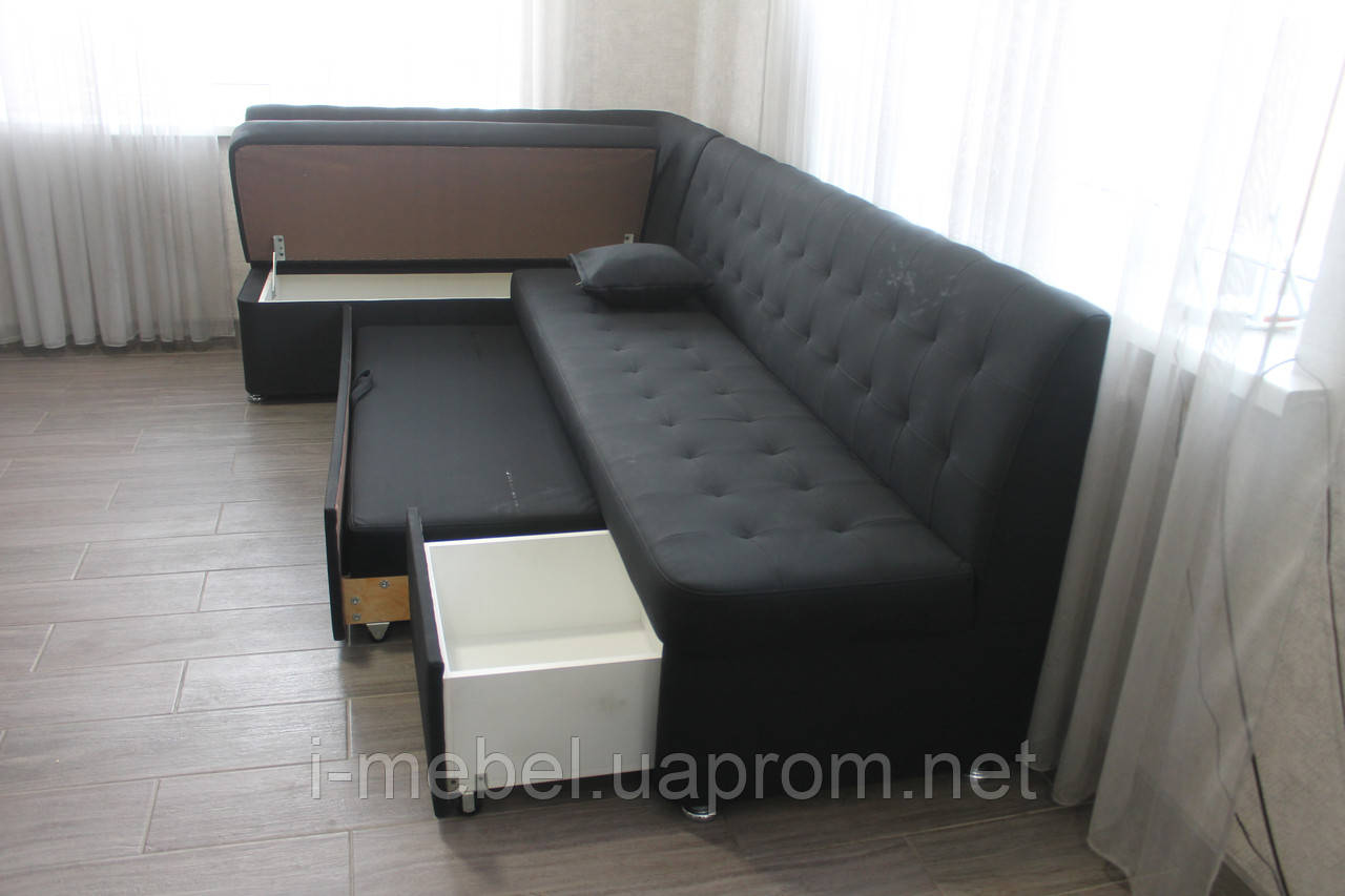 Кухонный угловой диван со спальным местом и ящиками (Тёмно-серый) - фото 2 - id-p1370961656