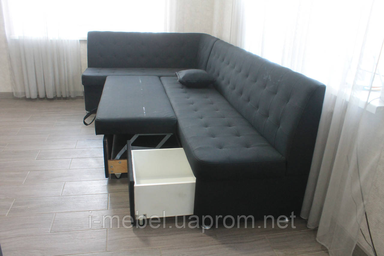 Кухонный угловой диван со спальным местом и ящиками (Тёмно-серый) - фото 3 - id-p1370961656