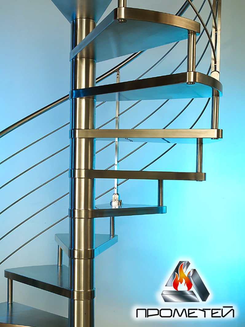 Перила для винтовой лестницы из нержавейки под заказ AISI 304, поручень Ø50 мм, стойка Ø42 мм, ригель Ø16 мм - фото 7 - id-p1370967450