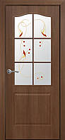 Межкомнатные двери Новый стиль Классик со стеклом сатин и рис. Р1 золотая ольха ПВХ DeLuxe