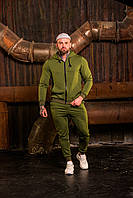 Спортивный костюм мужской весенний осенний зеленый хаки качественный стильный без логотипа