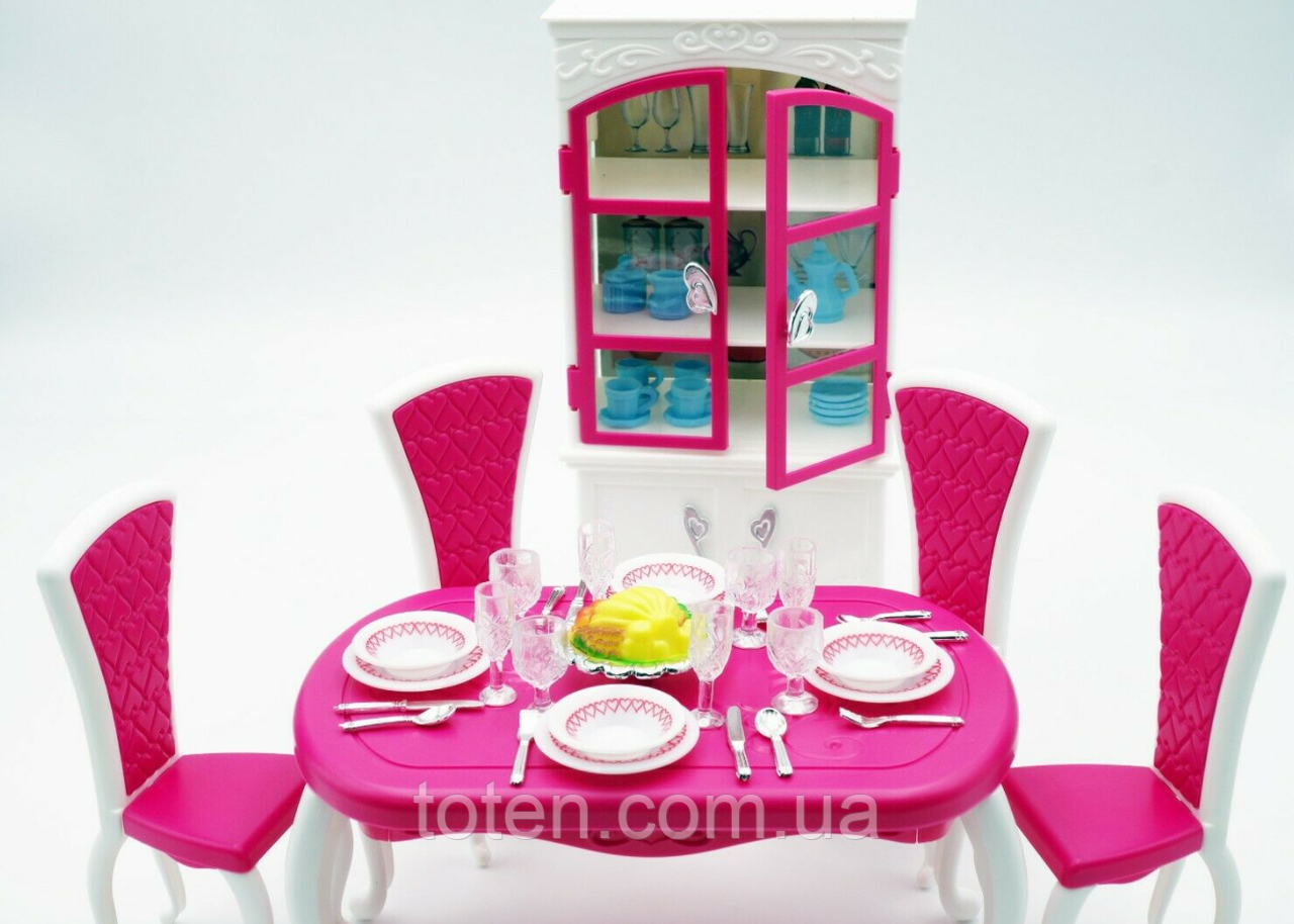 Їдальня для Барбі набір лялькових меблів стіл стільці шафа аксесуари Gloria, фото 1