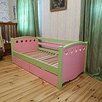Односпальная кровать "Тахта" - Анри розово-зеленая, массив ольхи