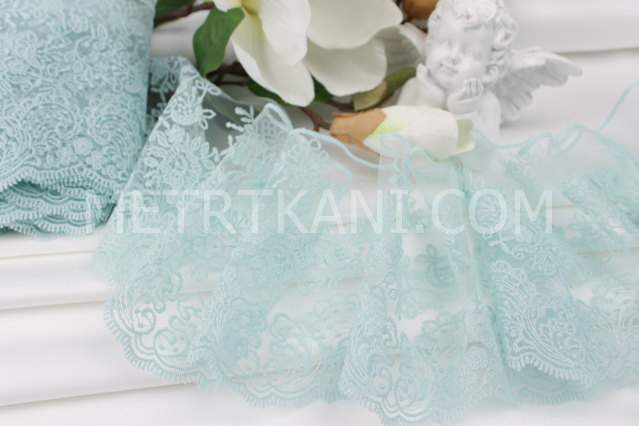 Мереживо "Блюмарин" м'ятного кольору, на дрібній сіточці 13 см. Туреччина (без напису) ББ-22, фото 1