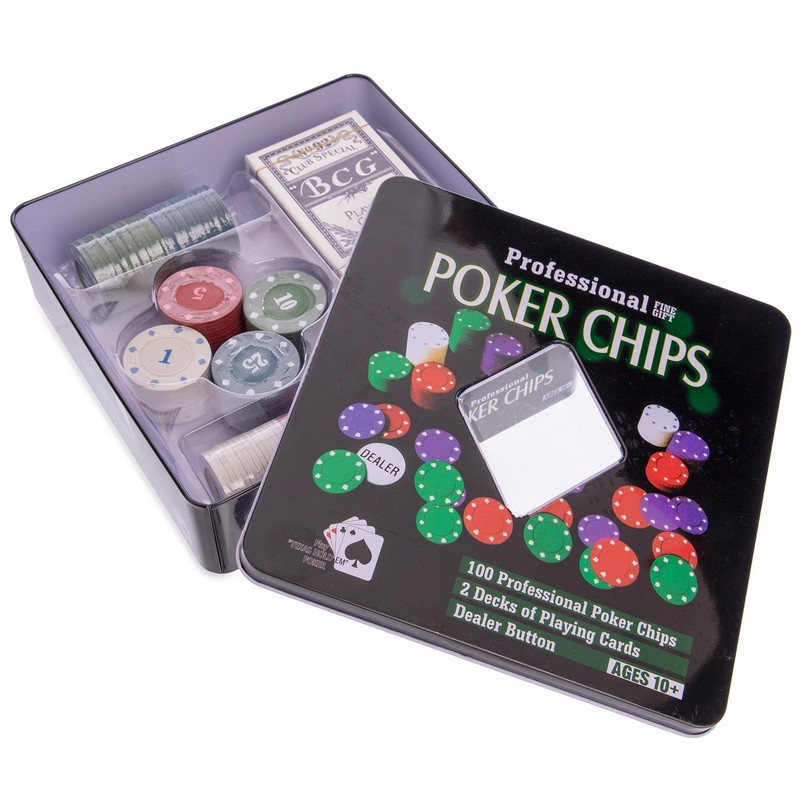 Покерный набор 100 фишек в металлической коробке IG-2033 - фото 1 - id-p423257939