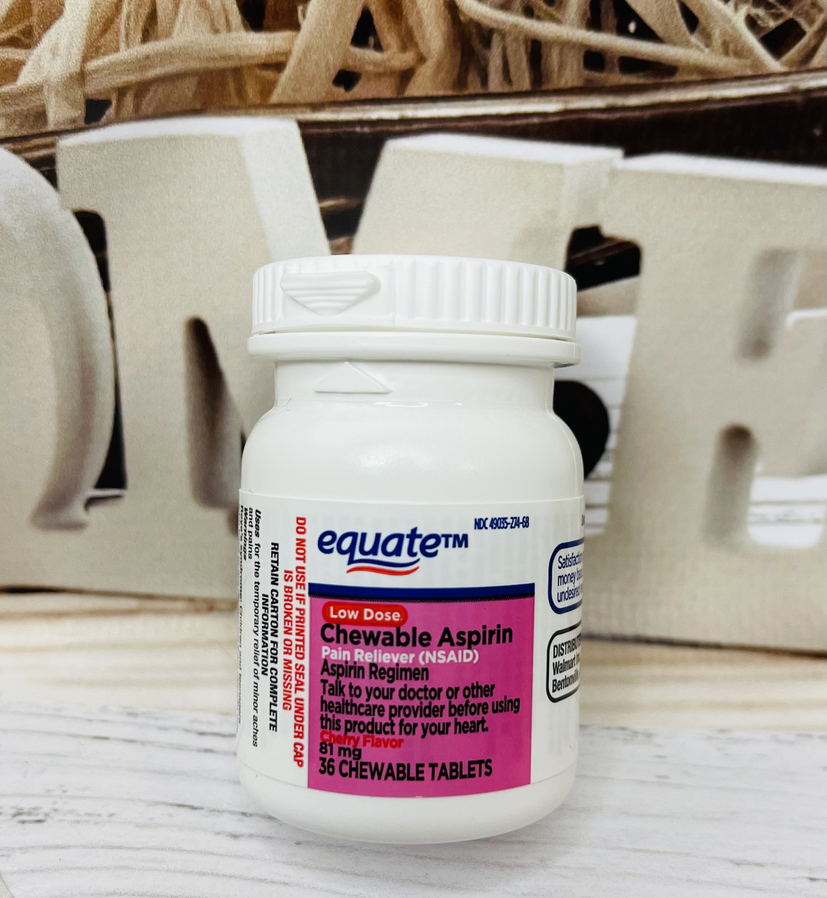 Серцевий аспірин жувальний зі смаком вишні Equate Low Dose, 81мг 36шт
