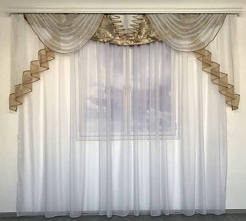 Ламбрекени в зал, ламбрекени на вікна, ламбрекени на маленькі вікна Капучіно (L-308-5)