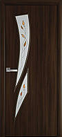 Межкомнатные двери Новый стиль Камея со стеклом сатин и рис.Р1 орех 3d (600мм)