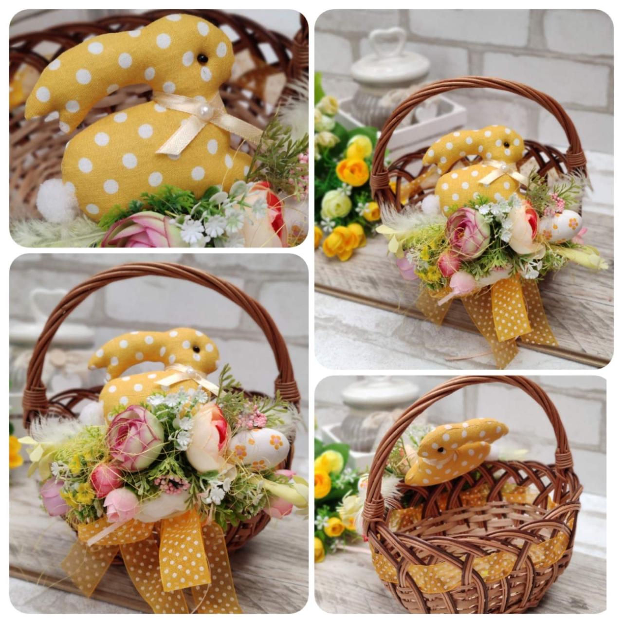Великодній кошик з кроликом дитячий, Н з ручкою 20 см, пасхальний декор., фото 1
