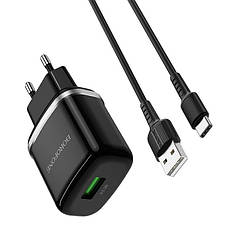 Зарядний пристрій (швидка зарядка) для телефону Borofone BA36A Quick Charge3.0+кабель Type-C Чорний, фото 4