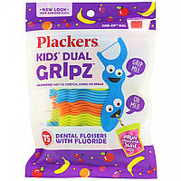 Kid's Dual Gripz, детские зубочистки с нитью, с фтором, фруктовый смузи, Plackers, 75 шт.