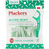 Micro Mint, зубочистки с нитью, мята, Plackers, 75 шт.