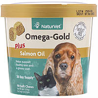 Omega-Gold с жиром лосося, добавка для собак и котов, NaturVet, 90 мягких жевательных таблеток