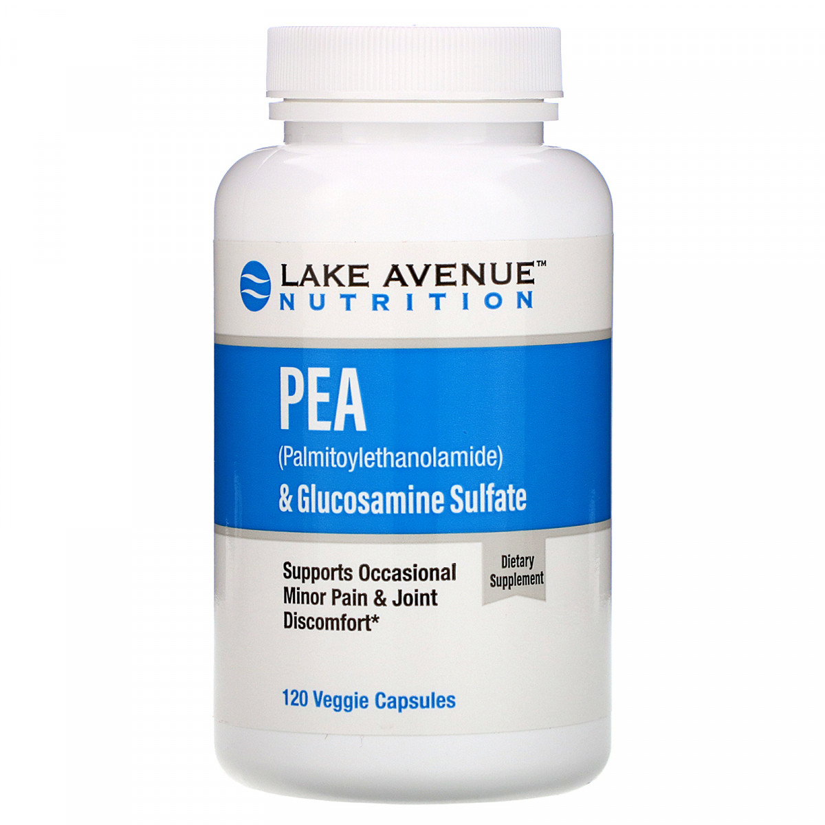 PEA (пальмітоілетаноламід) + глюкозаміну сульфат, Lake Avenue Nutrition, 600 мг + 1200 мг на порцію, 120, фото 1