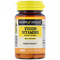 Витамины для глаз плюс лютеин, Vision Vitamins Plus Lutein, Mason Natural, 60 таблеток