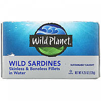 Дикие сардины, филе без кожи и костей в воде, Wild Sardines, Skinless & Boneless Fillets in Water, Wild