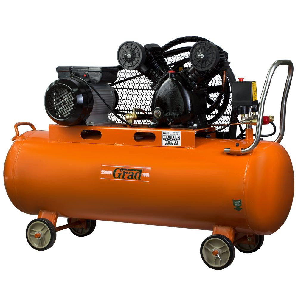 Компресор повітряний ремінний двоциліндровий Grad V 2.5 кВт 100л (2 крана) 7044185