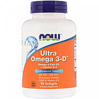 Омега 3 + витамин Д3, Ultra Omega 3-D, Now Foods, 90 капсул