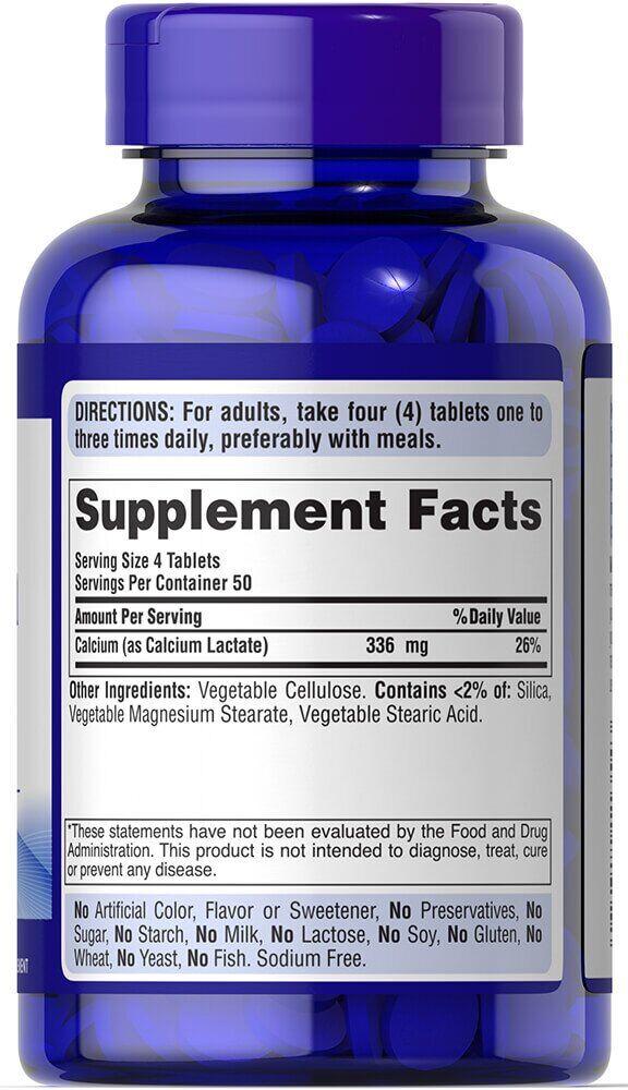 Лактат кальция, Calcium Lactate, Puritan's Pride, 650 мг, 200 таблеток ...