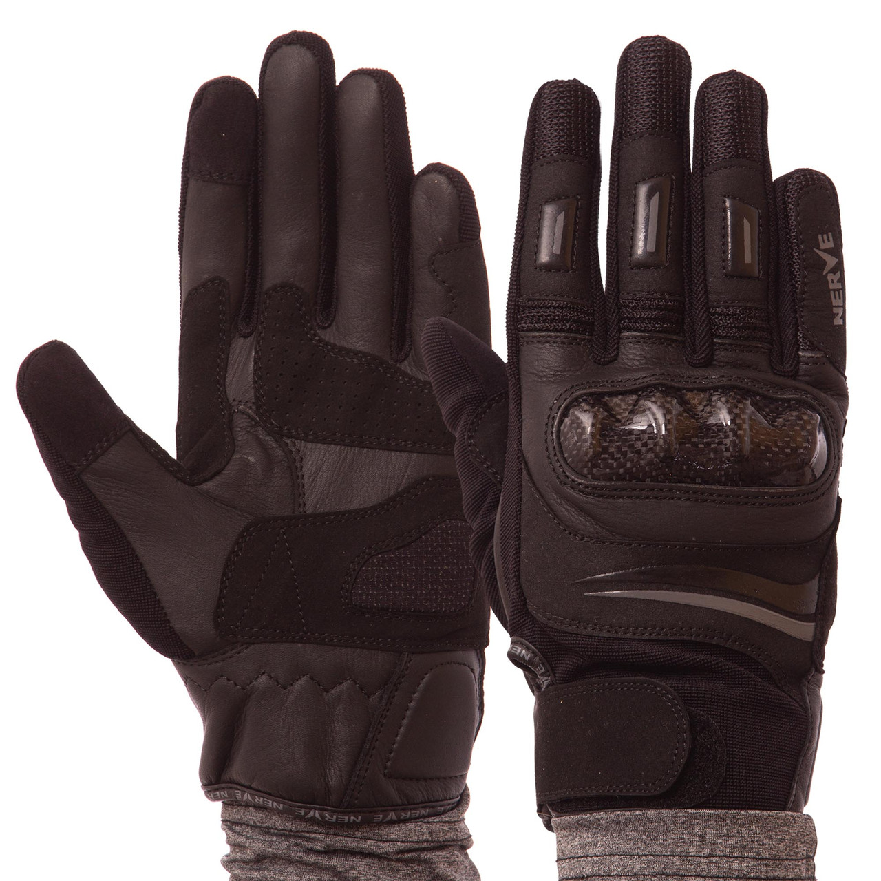 Перчатки для мотоцикла кожаные NERVE черные KQ1039, L - фото 1 - id-p1371313693
