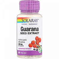 Экстракт семян гуараны, Guarana Seed Extract, Solaray, 200 мг, 60 вегетарианских капсул