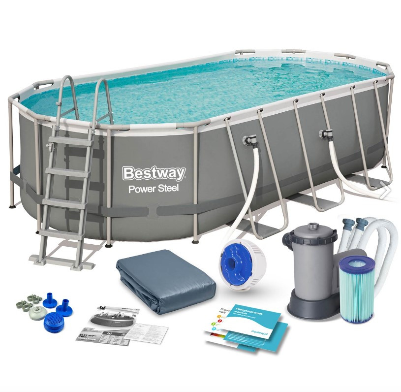 Bestway 56710 каркасний басейн 549 x 274 x 122 см, фільтр-насос, тент, сходи