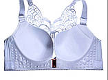 Бюстгальтер 95 D великий розмір для пишних грудей сірий з метеликом без кісточок застібкою спереду, фото 4