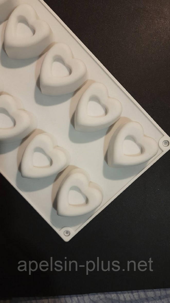 Силіконова форма для випічки та мусових десертів Серце з виїмкою на 10 комірок, фото 1