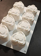 Силіконова форма для мусових тістечок і випічки Серце  на 8 комірок