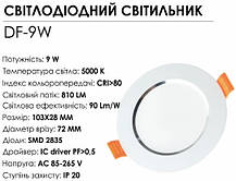 Точковий світильник світлодіодний BIOM 9W врізний 5000К холодний білий, коло,білий, фото 6