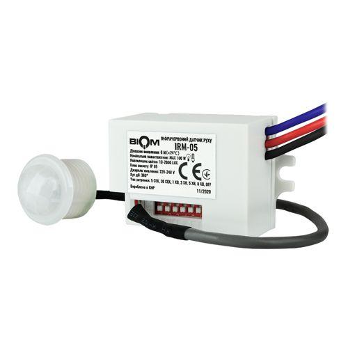 Інфрачервоний датчик руху BIOM IRM-05 max 100Вт 360°, врізний, білий µ, фото 1
