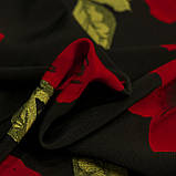 Креп-шифон принт червоні квіти на чорному, фото 2