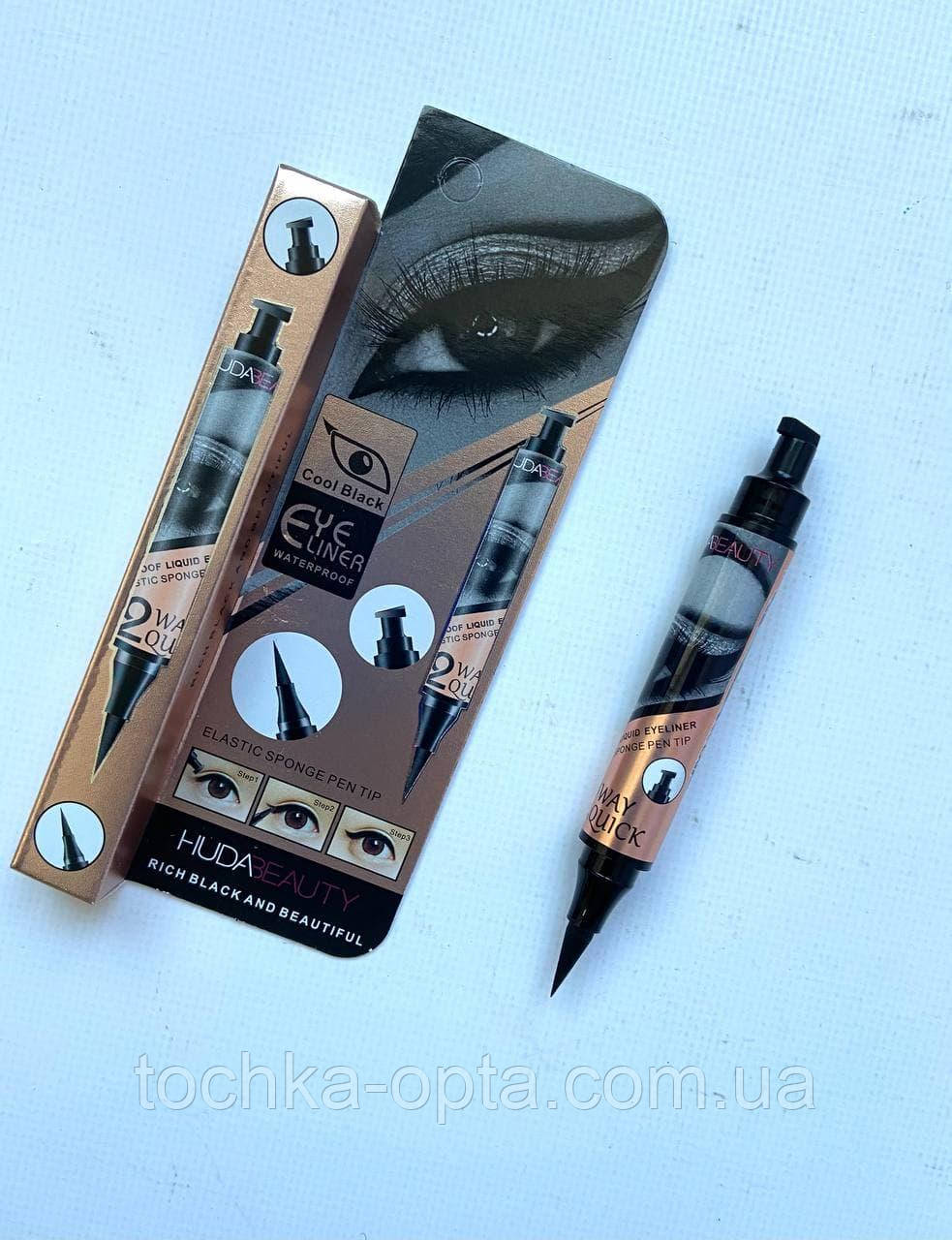 Підводка маркер для очей із штампом 2 в 1 HudaBeauty чорна, фото 1
