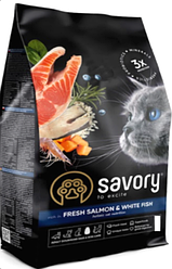 Корм Savory Adult Salmon&White fish (Саворі для довгошерстних кішок з лососем і білою рибою) 400г.