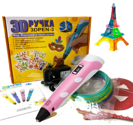 Електронна 3D ручка + Трафарети + Комплект пластику (PLA) 3 кольори, фото 1
