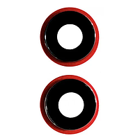 Скло камери для iPhone 12/ 12 mini, червоне + кільце, комплект 2 шт.