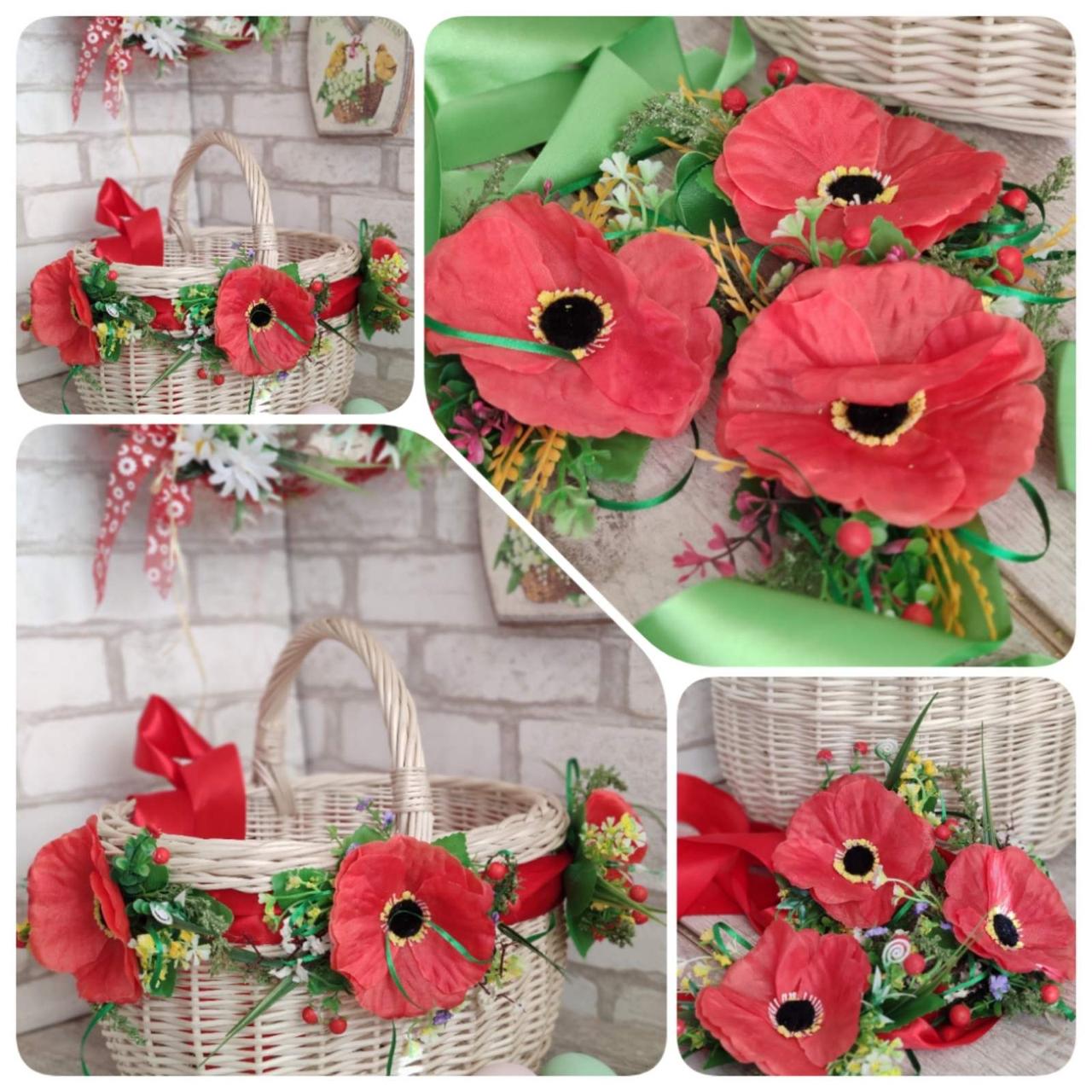 Стрічка з маками на Великодній кошик, 2,5 м,   пасхальний декор., фото 1