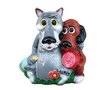 Садовий декор Вовк та Собака з м'ясом та пляшкою 35 см кераміка