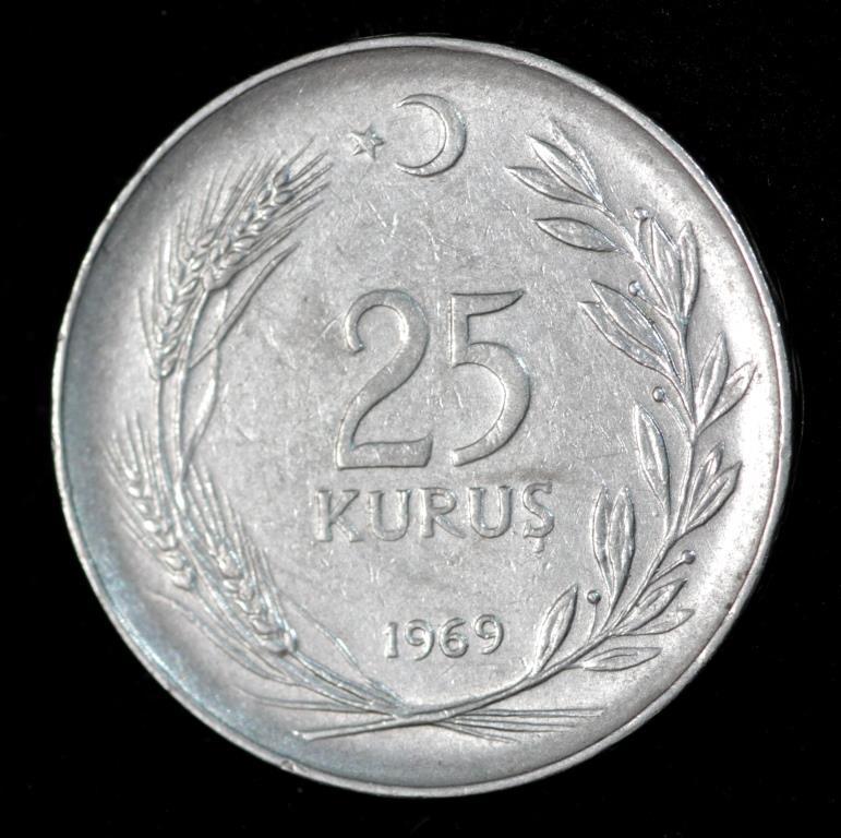 Монета Туреччини 25 курушей 1959-73 рр., фото 1