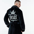 Махровий халат преміум якості чоловічий банний довгий на запах з коміром та іменною вишивкою, фото 4