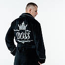 Чоловічий халат з індивідуальною вишивкою з коміром. Преміум махра велюр. Колір: чорний, фото 5