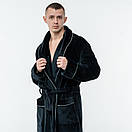 Чоловічий халат з індивідуальною вишивкою з коміром. Преміум махра велюр. Колір: чорний, фото 8