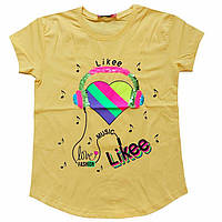 Желтая футболка для девочки р.116-152 см Детская футболка для девочки likee Турция