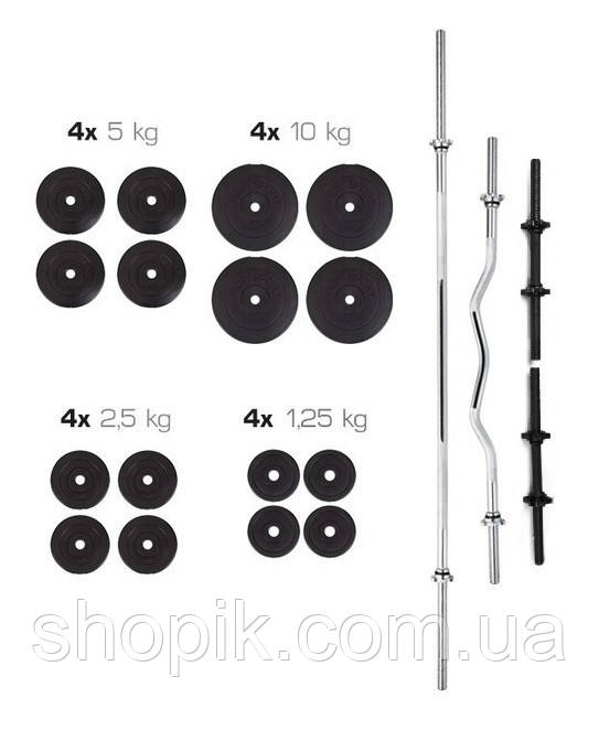 Штанга + Гантелі Набір 91 КГ, Набір гантелей із штангою 91 КГ, Прямий гриф+гриф кривий+гантелі 91 КГ SHOPIK