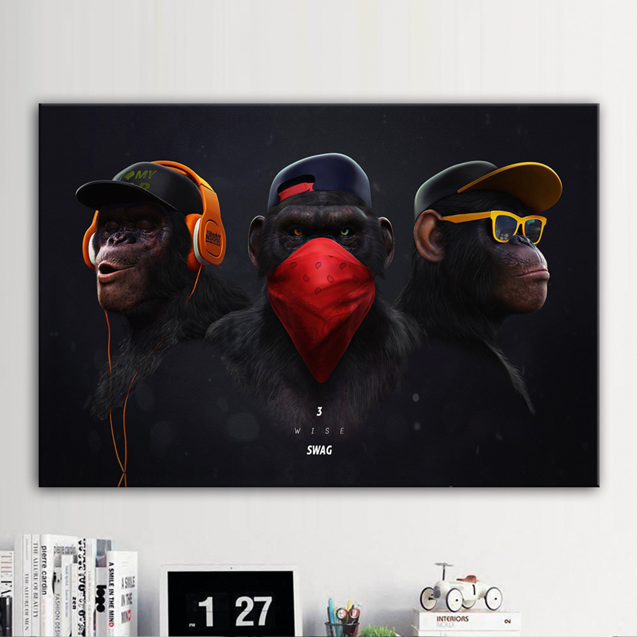 Трендова картина на полотні Три Мудрі Мавпи, 3 Wise Swag для стильного інтер'єра. Преміум якість!, фото 1
