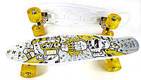 Скейт Пенні Борд з принтом Skull і зі світними колесами LED (Панні лайт) з черепом оригінал