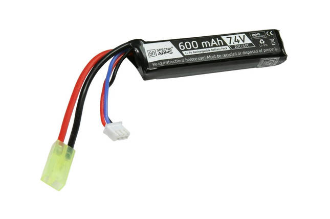 Аккумулятор LiPo 7,4V 600mAh 20/40C для PDW - Tamiya mini [Specna Arms] (для страйкболу), фото 1
