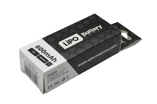 Аккумулятор LiPo 7,4V 600mAh 20/40C для PDW - Tamiya mini [Specna Arms] (для страйкболу), фото 3