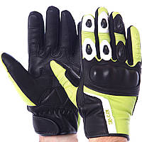 Мотоперчатки кожаные с закрытыми пальцами и протектором NERVE черно-лимонные KQ0011, L: Gsport