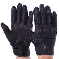 Перчатки для мотоцикла кожаные с закрытыми пальцами и протектором NERVE черные KQ0011, L: Gsport